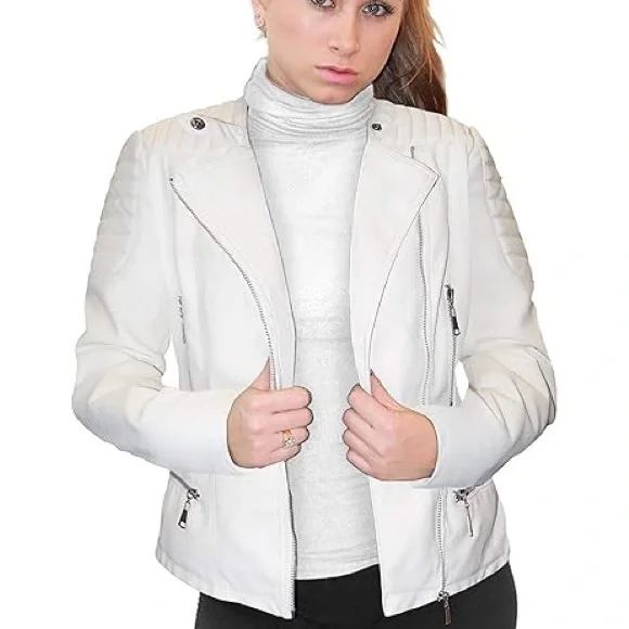 BNWOT Olivia Miller White Faux Leather Zip Up Moto Biker Jacket M - never worn! - Picture 4 of 8